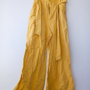 ZARA Basic High Waist Wide Leg Pants with Belt Yellow XS